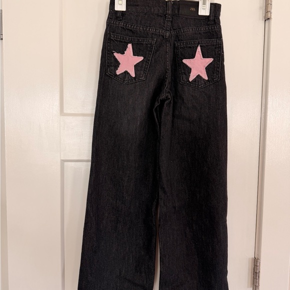 NWT Zara girls black wide leg jeans with. Star detail - Picture 4 of 5
